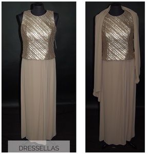 NWT! Alex Evenings Gold Floor Length Dress